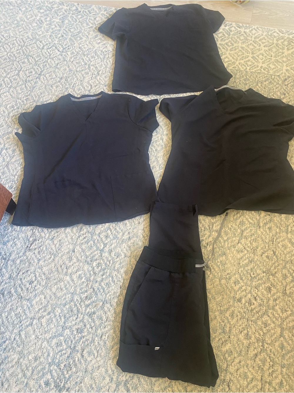 Fabletics Women's Black scrubs- 3 tops, 1 pant